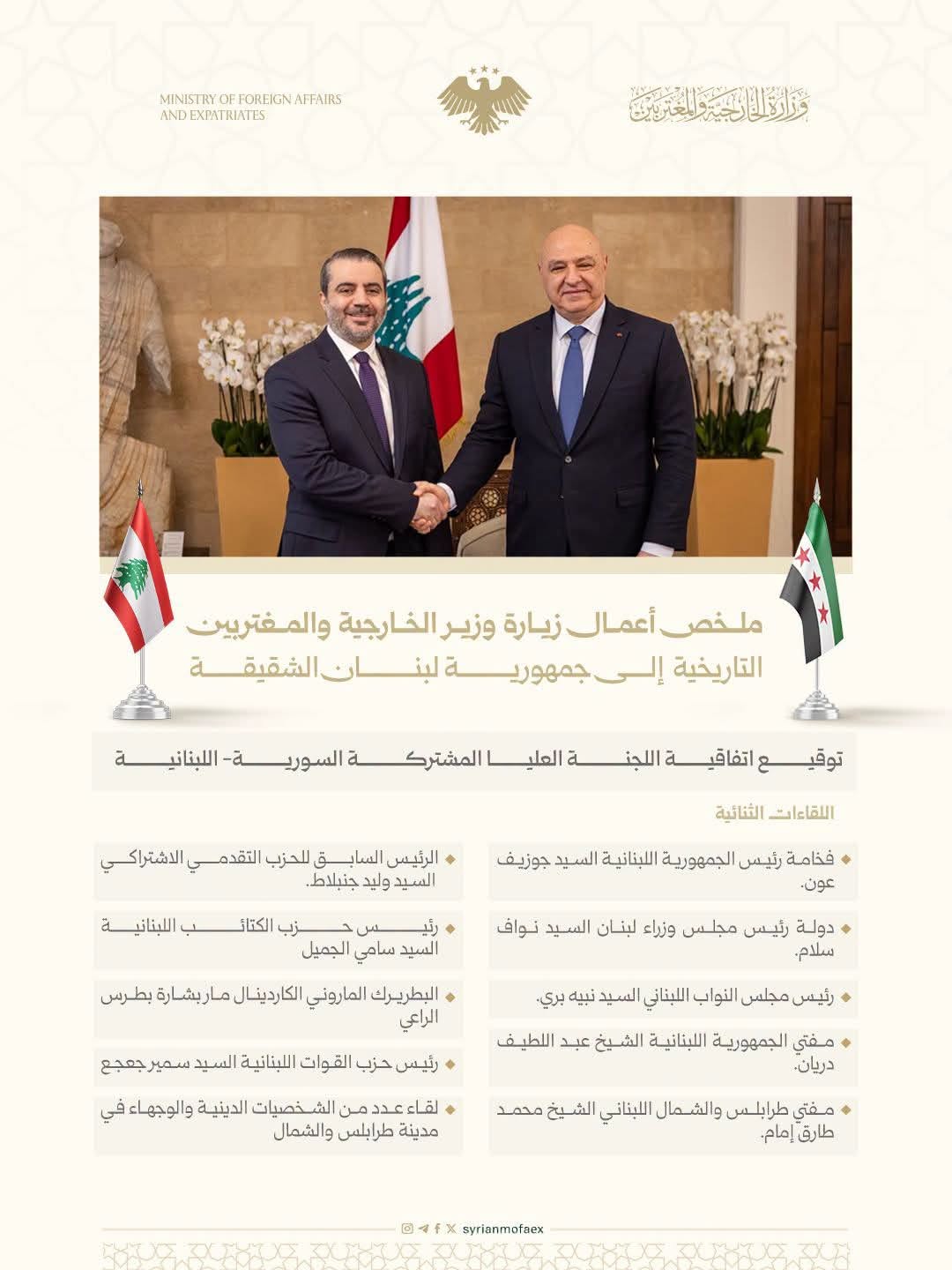 مجلس الأعمال السوري اللبناني يرحب بإنشاء اللجنة العليا اللبنانية السورية المشتركة ويؤكد دعمه لتعزيز التعاون الاقتصادي